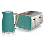 Swan Nordic 1.7L Jug Kettle & 4 Slice Toaster Set Scandi Design - Green (NEW)