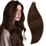 RUNATURE Extension Adhesive Marron Cheveux Naturel Extension de Vrai Cheveux Humain Adhesive Skin Weft Bande Adhesif Extension Cheveux Brun 16 Pouces/40cm 20 Pièces/50g #4