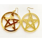 Örhängen Pentagram OVERSIZE Wicca Pagan Guld Pentacle Symbol Guld