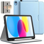 Coque Pour Ipad 10 (10,9 Pouces, Modèle 2022, 10ème Génération), Pu Cuir Folio Protecteur Housse Étui De Tablette Avec Porte-Stylet & Poche, Multi-Angle Affichage (Bleu)