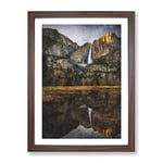 The Waterfall In Yosemite Painting Modern Framed Wall Art Print, Ready to Hang Picture for Living Room Bedroom Home Office Décor, Walnut A3 (34 x 46 cm)