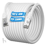 Cable Ethernet 40m, Cat 6 Cable RJ45 40m Câble Réseau Haute Vitesse, FTP Blindé Câble Ethernet Extérieur Imperméable Cable Internet, 23AWG 250MHz Gigabit Long Câble Patch pour PS4/5 Router (40 Clips)