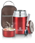 Dreamhigh® Boîte Alimentaire Isotherme 800ml avec Sac à Lunch, Thermo Isolant Contenant avec Cuillère, Thermos Alimentaire Chaud sans BPA, pour Ecole, Bureau, Camping (Rouge)