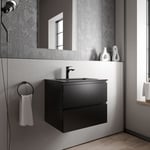 Petit meuble vasque de salle de bain mdf noir mat avec lavabo fonte minérale Noir mat - 60x45,6x50cm - ava cream - Noir mat, Noir mat avec trou