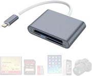 Lecteur de carte SD 3 en 1 en aluminium pour iPhone iPad, lecteur de carte mémoire SD CF TF adaptateur lecteur de carte mémoire lecteur d'appareil photo numérique pour iPhone 14/13/Pro/12/iPad