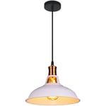 Lustre Suspension Industriel en Métal Plafonnier E27 pour Chambre Café Blanc