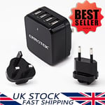 4-Port Wall Charger USB Plug UK  EU US Travel Charger Adaptor For Phones Tablets