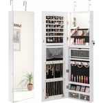 Armoire à Bijoux Murale/Suspendue avec Miroir Long, Organisateur de Bijoux Verouillable avec Lumière led 3 Couleurs, Rangement Bijoux pour Boucle