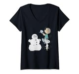 Womens Peanuts Xmas Snoopy Woodstock Linus Snowman Vintage 80s 90s V-Neck T-Shirt