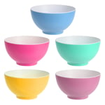 Coloured Plastic Cereal Bowls 5 Piece Round Breakfast Cereal Oatmeal Soup Bowl