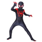 Miles Morales barndräkt Spiderman Cosplay overall svart black 100CM