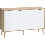 Homcom - Buffet design scandinave 4 portes 2 étagères piètement bois de pin panneaux portes motif chevrons blanc aspect bois clair