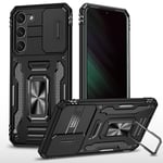 vumebao Coque pour Samsung S23 avec, Support 360° Rotatif Full Protection de la Caméra en PC Dur Anti-Chut Renforcée Armor Heavy Duty Antichoc Bumper Etui pour Samsung S23 Noir