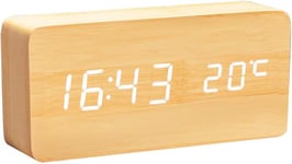 Horloge Numérique En Bois - Réveil À Led Multifonctions Avec Affichage De L'heure / De La Date / De La Température Et Commande Vocale Pour Le Voyage À Domicile - Ac11yellow_White