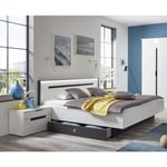 Lit adulte double 180x200 cm King Size + 2 chevets coloris blanc/graphite - Longueur 189 x Hauteur 96 x Profondeur 210 cm Pegane