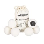 Relaxdays Boules de séchage XXL, 6 balles sèche-Linge, en Laine de Mouton, écologique, Set Pratique, Ø 7 cm, Blanc