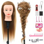 Neverland Tete a Coiffer Professionnel 28 Pouces 71cm Tête à Coiffer 60% Vrais Cheveux Humains, Têtes D'entraînement pour Coiffeurs Tête D'exercice avec Pince de Table + Ensemble de Tresse(Blond)