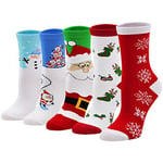 LOFIR Chaussettes de Noël Femmes Fantaisie Chaussettes Bonhomme de Neige, Socquettes Motif à Animaux pour Fille, taille 35-41, 5 paires