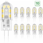 Lot de 10 Ampoules led G4 2W, Équivalent 20W Ampoules Halogènes, Blanc Chaud 3000K, 200Lm, 12x smd, 12V ac/dc [Classe énergétique a+]-dpzo