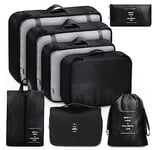 MURISE Packing Cubes 8 pièces, organisateur valise pour les vacances et les voyages, sac rangement valise, Les essentiels du voyage, Système de rangement pour valises (Nior）