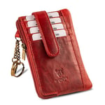 MATADOR Porte Clef avec 4 Porte Carte Crédit et Porte Monnaie en Cuir Véritable | Mini Pochette Rangement Clé avec Blocage RFID et Boîte Cadeau | Sac Cuir Porte Clés Voiture Multifonction | Rouge