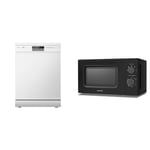 COMFEE' Freestanding Dishwasher FD1201P-W with 12 place settings, Cloud Wash, Delay Start, Half Load Function, Flexible Racks - White & 700W 20L Black Microwave Oven With 5 Cooking Power Levels