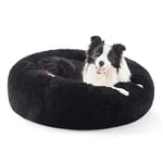 Bedsure Donut Dog Bed Large - Calming Dog Bed for Anti-Anxiety, Round Dog Bed Washable, Fluffy Pet Beds for Large Dogs, Black, 91x91x25cm