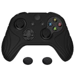 PlayVital Housse en Silicone pour Xbox One X Manette,Coque de Protection avec Capuchon Joystick pour Xbox One S Housse Peau Grip Antidérapante Ergonomique-Noir(Édition Samouraï)