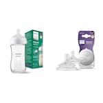 Philips Avent Biberon en verre à Réponse Naturelle – biberon de 240 ml & Avent Lot de 2 tétines pour biberon à Réponse Naturelle 0% BPA, Débit 5 pour Bébé de 6 mois + (modèle SCY965/02)