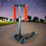 Kids Blue Solar Scooter 3 Wheels Kids Kick Push Flashing Led Light Adjustable 3+