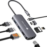 Adaptateur Usb C Vers Hdmi, 8-En-1 Hub Usb C Vers Ethernet Gigabit, Hdmi 4K@60Hz, Usb A X 3, 100W Pd, Sd/Tf Multiport Dock Pour Macbook Air/Pro, Lenovo, Surface, Galaxy[PCZ230186]