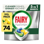 Fairy Platinum All-In-1 Dishwasher Tablets Bulk, Fairy Dishwasher Tablets Platinum Plus, 74 Tablets, Lemon, With Greasy Filter & Rinse Aid Action, Packaging May Vary