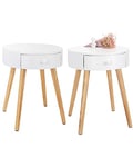 WOLTU Lot de 2 Tables de Chevet Ronde, Table Basse avec tiroir de Rangement Table de Nuit Plateau en MDF Pied en Bois de Pin, 38x38x48cm, Design Moderne pour Chambre Salon, Blanc, TS51ws-2