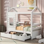 Inlife Lit Cabane pour Enfant & Jeunesse 160x80 avec Protection Antichute Lit Maison Polyvalent en Bois Massif avec Fenêtre Antichute et Sommier à