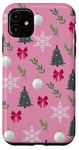 iPhone 11 Pink Christmas Ornament Snowflake Coquette Xmas Tree Case