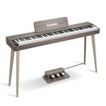 Donner DDP-60 Piano numérique 88 touches pour débutant, clavier électrique avec touches sensibles à la vélocité, 128 voix, 83 rythmes, 8 effets de réverbération, 5 courbes de force, gris