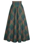 SCARLET DARKNESS Jupe Victorienne À Carreaux Femme Vintage Taille Haute avec Cordon De Serrage Jupes Longues Vert Plaid M