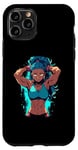 Coque pour iPhone 11 Pro Blue Hair Dark Skin Fitness Modèle Posant Illustration