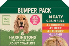 Harringtons Complete Wet Tray Grain Free Hypoallergenic Adult Dog Food Meaty Bumper Pack 16x400g - Chicken, Lamb, Beef & Turkey - Made with All Natural Ingredients