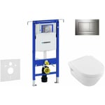 Geberit Duofix - Bâti-support pour WC suspendu avec plaque de déclenchement Sigma 30, chrome brillant/chrome mat + Villeroy Boch – cuvette et