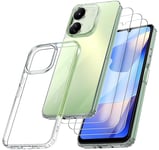 RKINC Coque pour Xiaomi Redmi 13C, Poco C65, avec 3 Films de Verre Trempé Armor, ne jaunissant jamais Norme Militaire, résistante aux Chocs et aux Rayures Coque de Protection Transparent