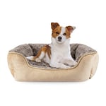 JOEJOY Panier pour Chien Moyen Lavable pour Chien, lit pour Chien antidérapant, Panier pour Chien, Rectangle en Peluche pour Chiens et Chats Taille M (64x53x20cm) Beige