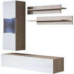 Ensemble de Meubles tv Mur de Rangement Meuble salon Suspendu avec led Modèle Luke 6E Sonoma mat et Blanc brillante