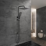 Görbach Colonne de Douche Noir sans Robinetterie Réglable Hauteur pour Salle de Bain, Ensemble Douche Murale Baignoire Système Douche Effet Pluie avec Douchette et Pommeau Pluie Carrée 25 * 25cm