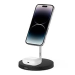 Belkin 2-in-1 Wireless Charger with MagSafe, (15W Fast Charging iPhone Charger Stand for iPhone 14, 13, 12 Series, Airpods and Other MagSafe Enabled Devices with Included Power Adapter) - Black