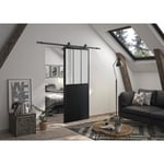 OPTIMUM Kit porte coulissante ATELIER noir + rail apparent - 204 x 93 cm - ve...