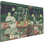 Mechanical Cattle Cute Frog Mouse Pad Desk Kawaii Green Decor Mat, Large Gaming for Computer Keyboard Laptop, Home Office Accessories Girl (31.5x15.7 in)-with Stitched Eges