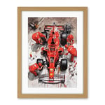 Artery8 Grand Prix Race Car Wheel Change Aerial Shot Artwork Framed Wall Art Print 18X24 Inch