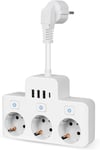 Multiprise,Multiprise Electrique 3 Prises,Prise Multiple USB C avec 3 Interrupteurs Individuels Prise Connectée Multiprise Murale avec 3 Ports USB 5V pour Maison,Bureau,Cable 5cm