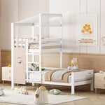 Lit enfant 90x200 lit superposé avec toit lit en bois massif premium avec sommier à lattes blanc